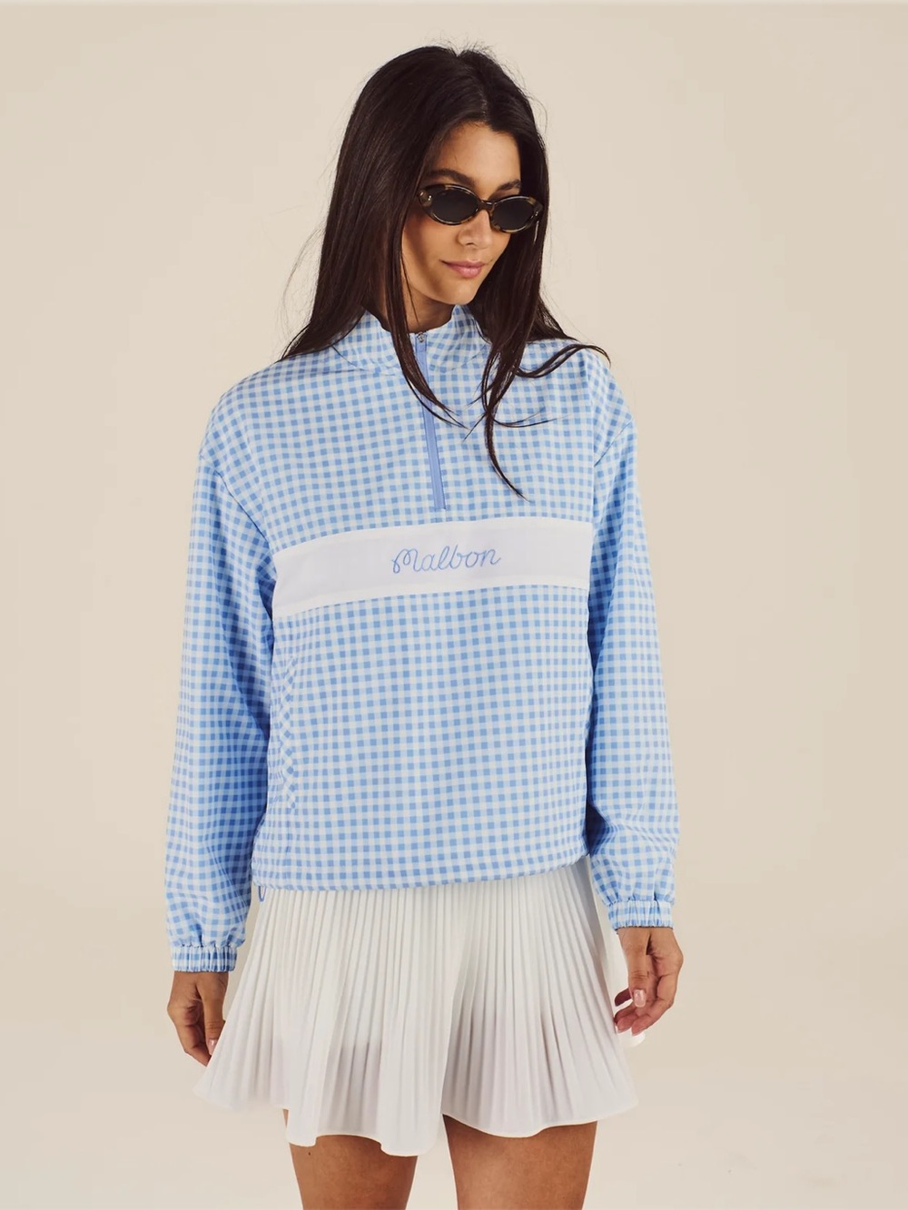 MALBON BLUE GINGHAM HVN CROSSCOURT WINDBREAKER SIZE XS